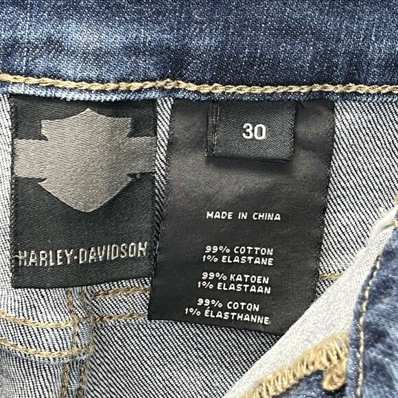 Harley Davidson Two Tone Baddie Jean Cut Off Shorts Size 30 - Picture 4 of 6